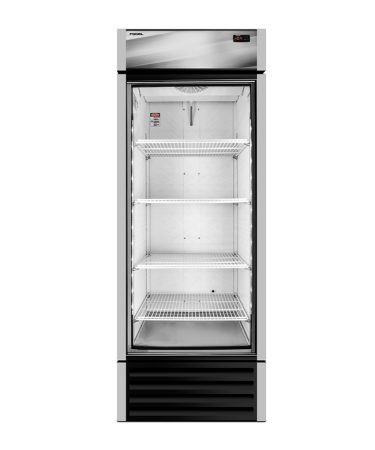 Visifroster vertical de 1 puerta de vidrio de 510 litros con cenefa, modelo Froster-280-PVP-V1
